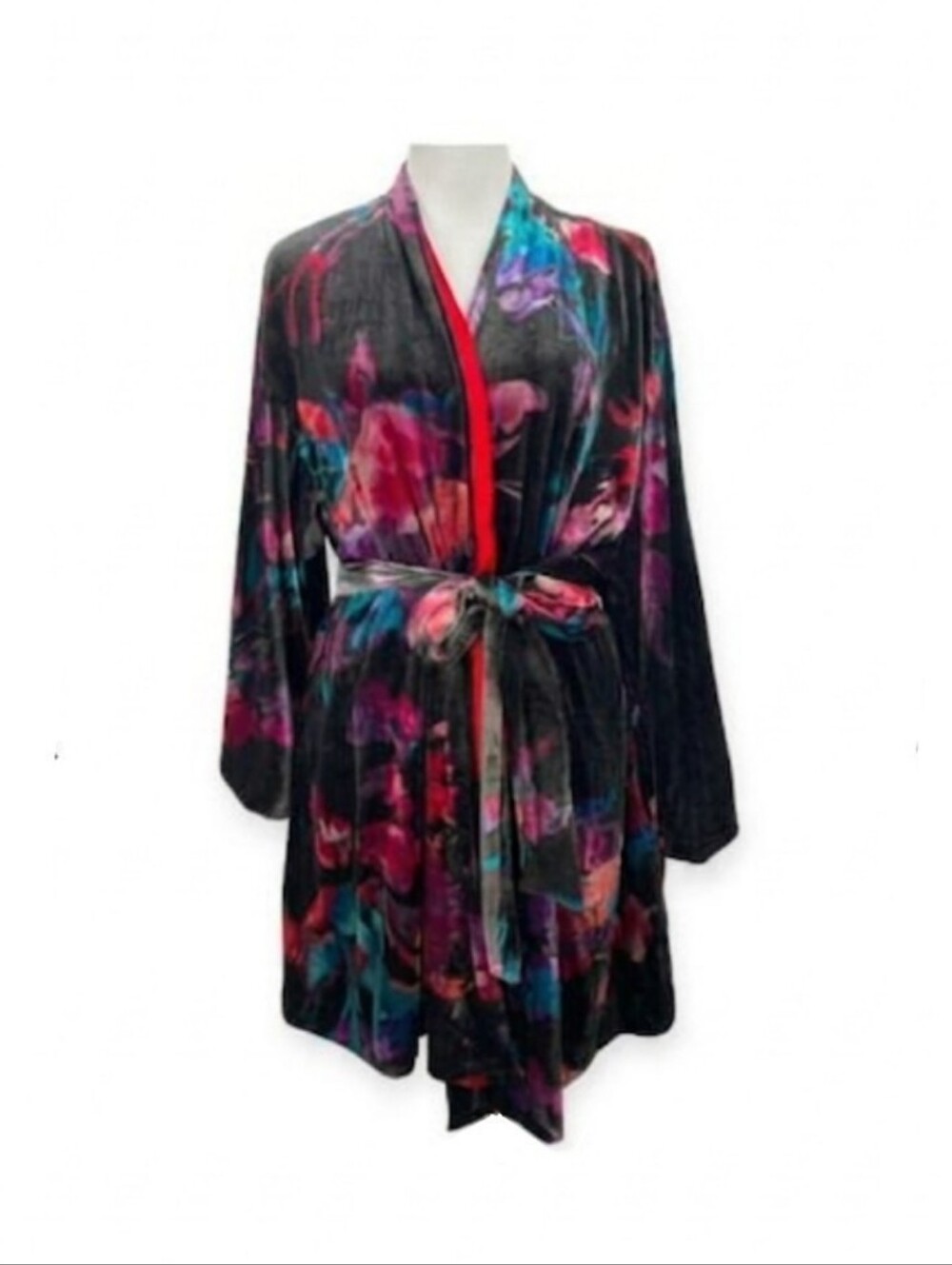 NWT Soma Limited Edition Le Velvet Noir Short Robe Size L/XL Floral Kimono Sleep